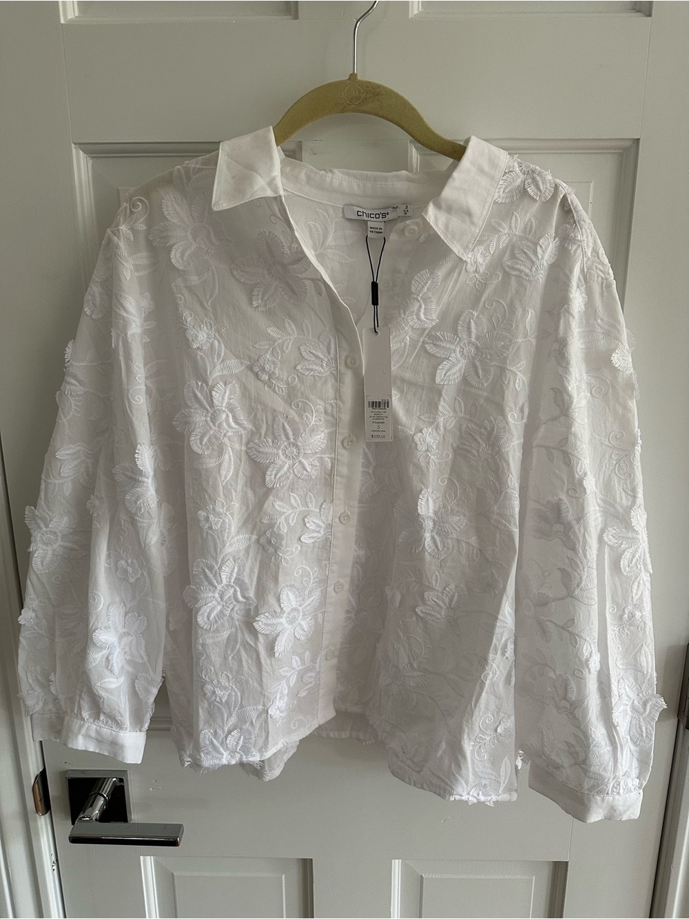 Chico's White Floral Lace-Effect Button Shirt